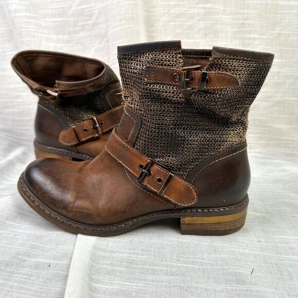 SUNDANCE Womens Bound For Glory Brown & Gold Leather Ankle Boots EU 39 / US 8 - Picture 1 of 8